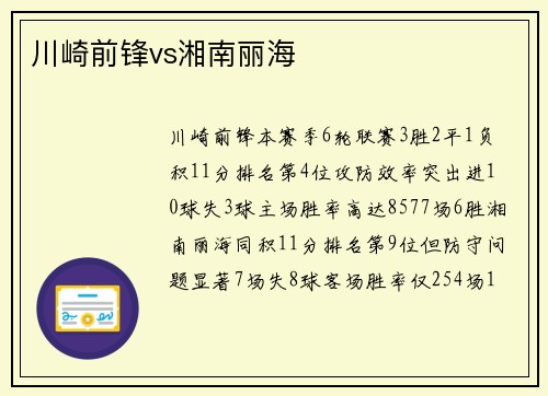 川崎前锋vs湘南丽海